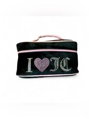 EUC Juicy Couture Black Velour "I Heart JC" Makeup Train Case + New Bottle